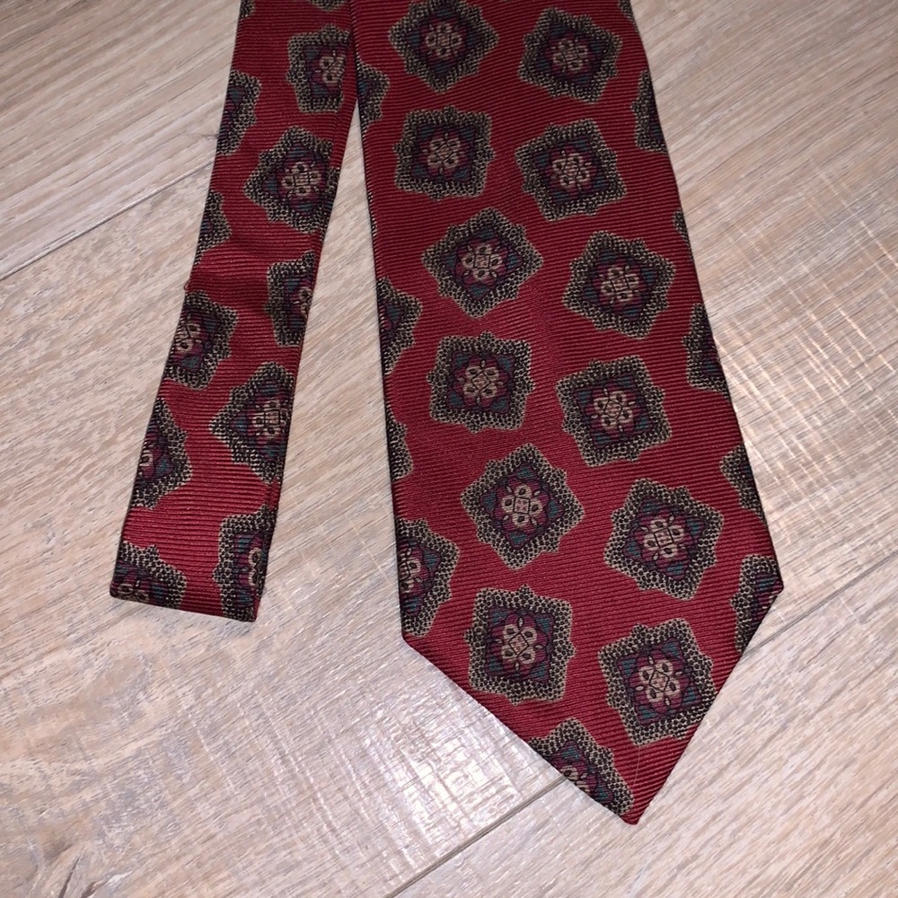 Rooster red with flower print 100% silk office formal tie